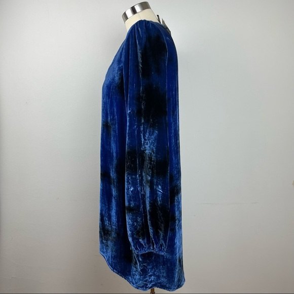 NWT XS Planet Blue Blu Moon Bell Sleeve V-neck Blue and Black Velvet Dress - Picture 4 of 9